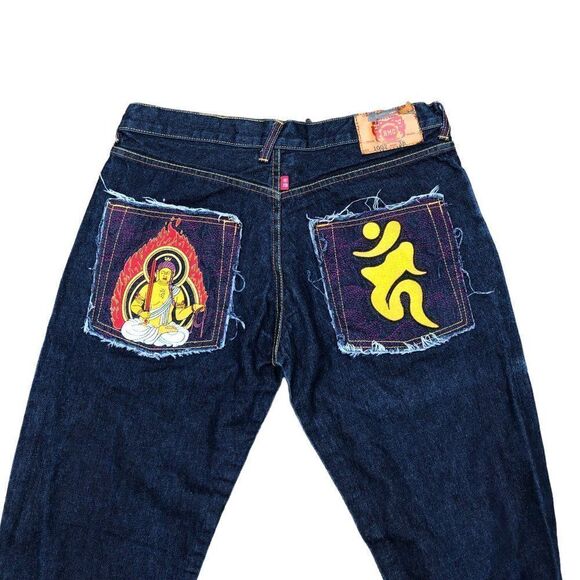 Red Monkey Company Embroidered Jeans Size 38 'Fire Temple' - Picture 1 of 16